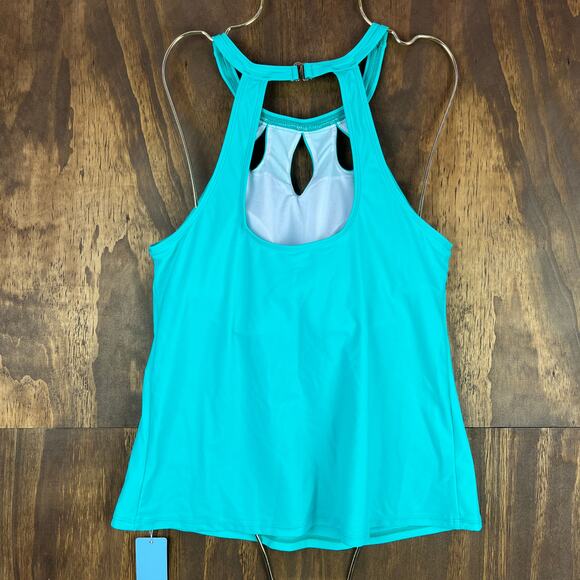 Yonique Women Swimsuit Green Gray Stripe 2 Piece Tankini Tummy Control Stretch L - Picture 12 of 12